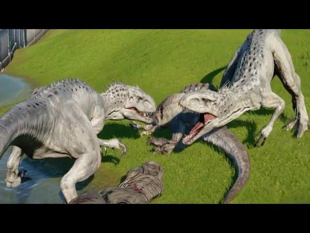 INDOMINUS REX MAX Vs TYRANNOSAURUS REX,SPINOSAURUS,INDORAPTOR,CARNOTAURUS - Jurassic World Evolution