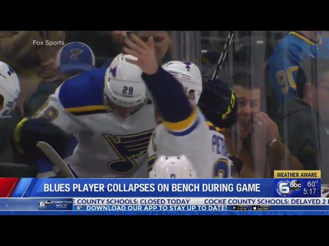 Blues' Bouwmeester remains hospitalized after bench collapse