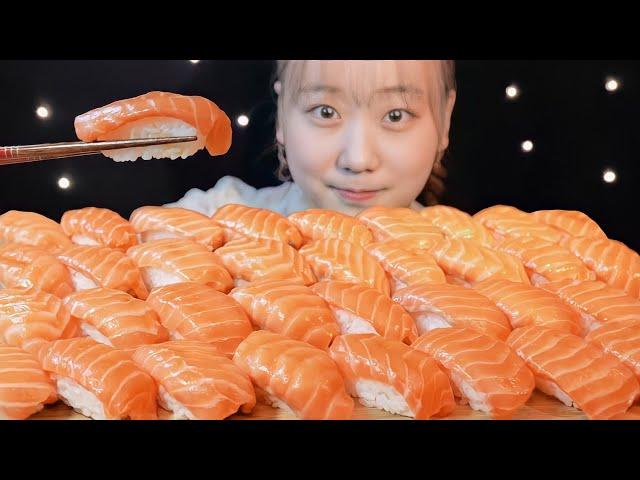 ASMR アトランティックサーモン寿司 Salmon Sushi 연어 초밥【咀嚼音/大食い/Mukbang/Eating Sounds】