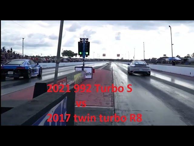 2021 Porsche 992 Turbo S vs 2017 turbo Audi R8 V10 - 1/4 mile drag racing