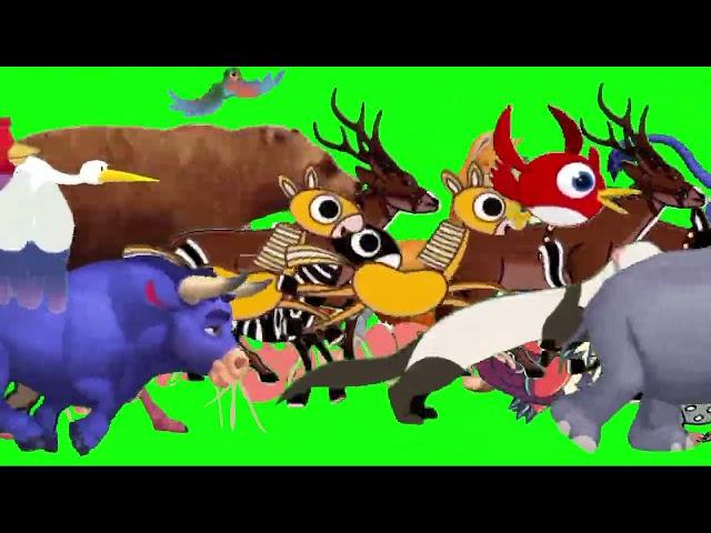 The Great Forest Migration: A Green Screen Adventure |All cartoon animals stampede on green screen