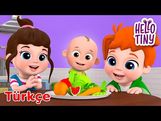 Sebzeler ve Meyveler, ve daha fazla yemek şarkısı! | Bebekler için şarkılar | Hello Tiny Türkçe