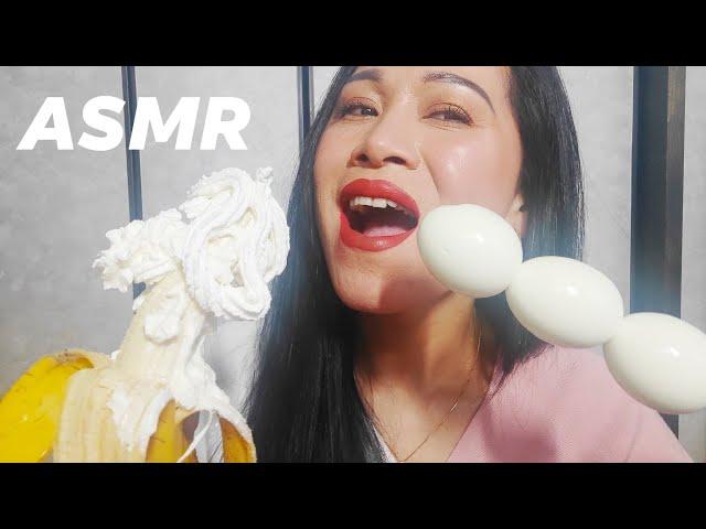 ASMR Eating Banana+Egg With Spray Whip+Chocolate (Satisfying Soft Eating Sounds)#bananaeats #egg