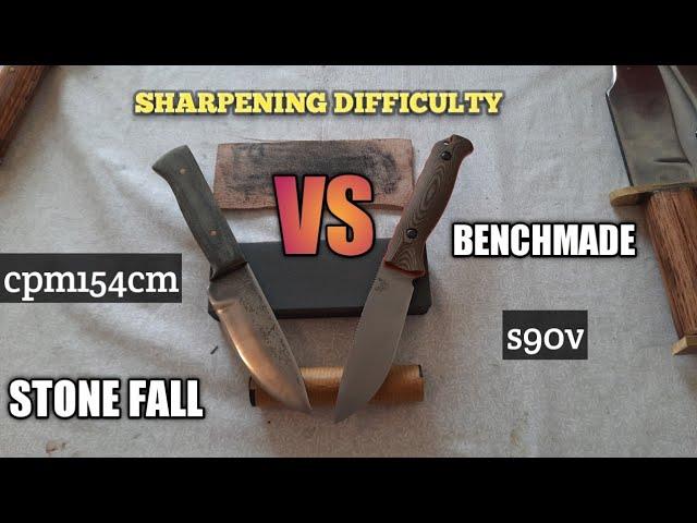 Benchmade VS Stone fall knives, s90v VS cpm154cm , how hard to sharpen contest