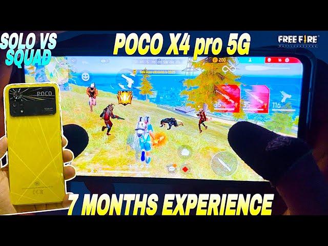 Poco x4 pro 5g phone 7 months gaming test experience free fire handcam gameplay solo vs squad ff