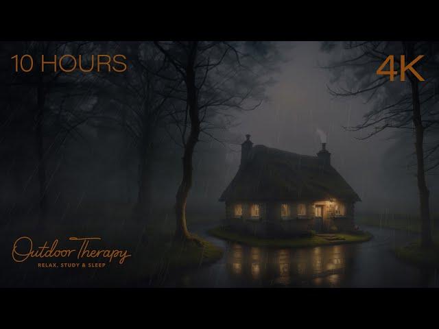 Stormy Night in a Thatched Roof Cabin | Relaxing Rain & Low Rumbling Thunderstorm Ambience |10 Hours