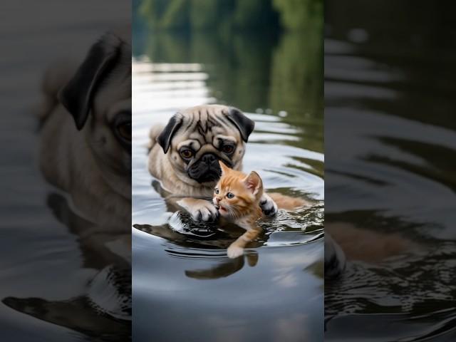 Emotional Moment Dog Rescues Baby Cat From Water #dog #animals #rescue #viral