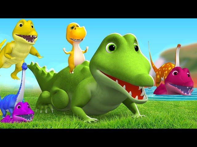 Funny Dinosaurs Race on Crocodile at Jungle - Dinosaurs Adventure Race Comedy Cartoons