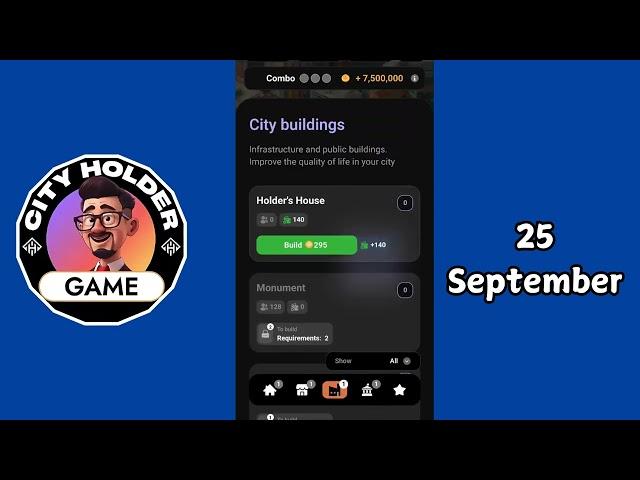 City Holder Airdrop Combo | City Holder Daily Combo Today 25 September​