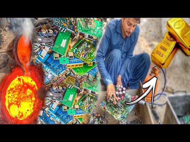 Process of Recover Pure 24K Gold From PC Electronic Scrap || Recycling Process of Electronic Scrap