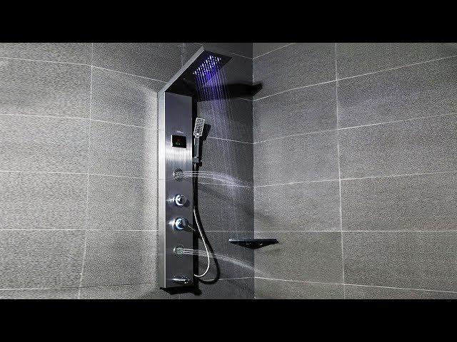 LIVINGbasics - Shower Panel LED Light Rainfall Shower Head Multi-Function with Temperature Display