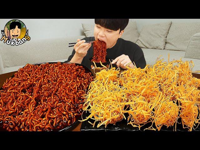 ASMR MUKBANG | Fried Chicken, fried egg, black bean noodles, kimchi Korean Food recipe ! eating