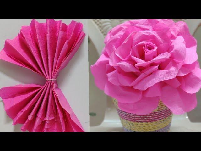 DIY Giant paper flower tutorial in lockdown with Crepe paper, Handmade,Easy and Simple@Papersai arts