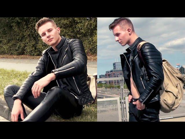 Sexy Leather Boy go hitchhiking from Kiel to Hamburg in Bockle Leather Pants Trousers BOCKLEDER.DE