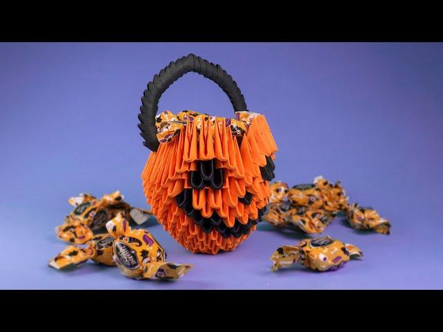 How to make a 3D origami Halloween Pumpkin Basket