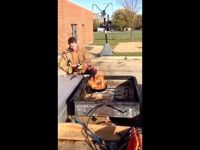 First In Rescue Training test First Alerts Tundra fire extinguisher with grease fire.