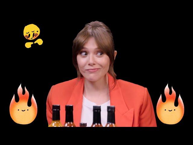 elizabeth olsen misunderstanding the assignment on hot ones (in the best way)