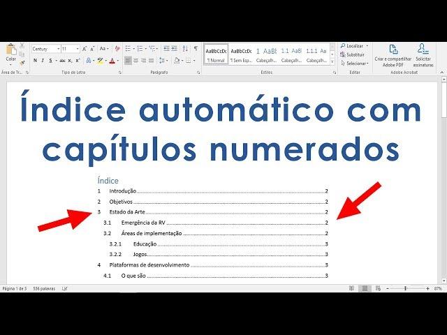 Índice automático com capítulos numerados de um documento Word | Tutorial Word