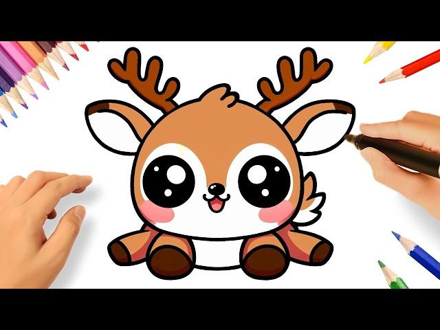 CÓMO DIBUJAR UN CIERVO KAWAII FACIL PASO A PASO 