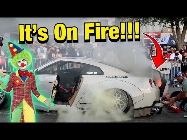 R35 GTR Catches Fire Trying To Impress Kids?!? - Instagram Car Fails