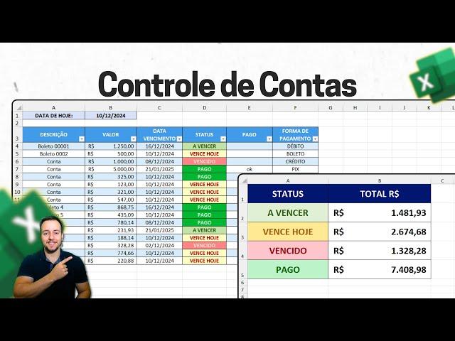 Como Fazer Planilha de Contas a Pagar com Vencimentos e Status Automatico | Baixar Grátis