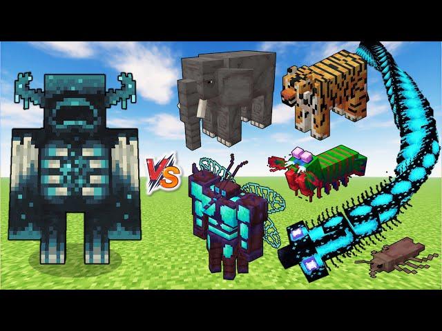 WARDEN vs ALEX MOBS in Minecraft - Warden vs Void Worm, Elephant, Straddler, Crimson Mosquito