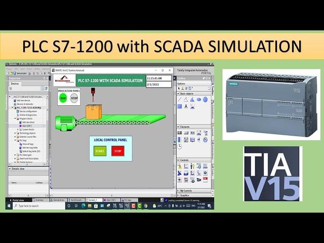 PLC S7 1200 WITH SCADA SIMULATION | Animation TIA Portal V15 | Automation | S7-1200