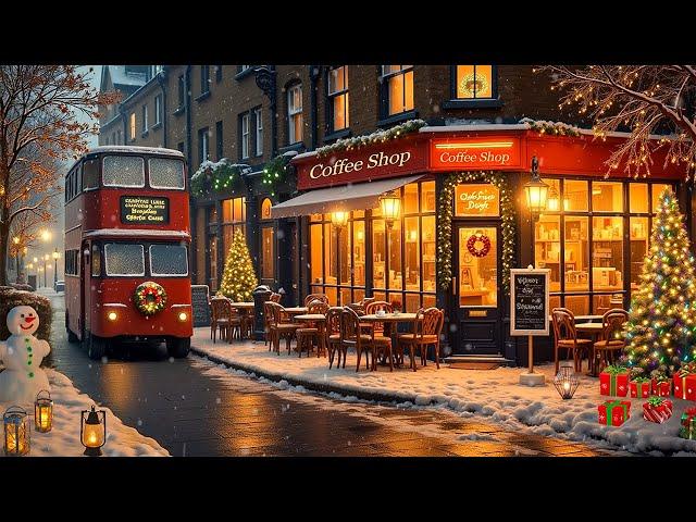 Christmas Ambience with Mellow Christmas Jazz Music  Outdoor Winter Coffee Shop for Relax, Calm