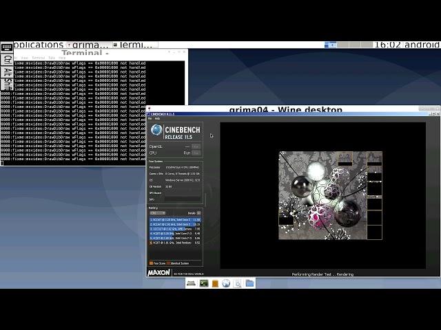 box86 Emulator + Wine on Android via Linux Deploy - Cinebench R11.5 Benchmark - Snapdragon 865