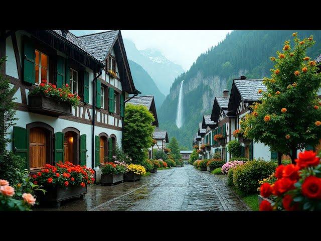 Rainy 4k walk in the most beautiful Swiss village - Lauterbrunnen, Switzerland  Fairytale village