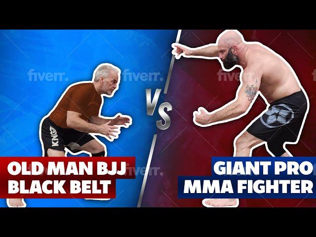 Old Man BJJ Black Belt vs Giant MMA Pro Fighter in Jiu Jitsu Match