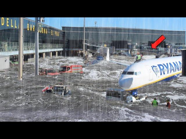 5 minutes ago, chaos in Barcelona! Massive floods submerge El Prat airport in Barcelona