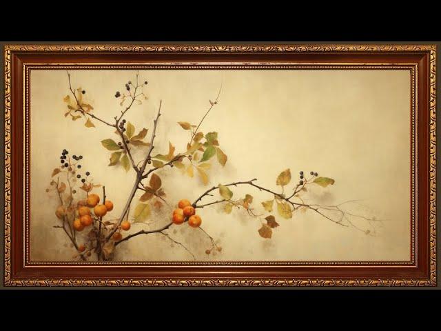 Tangerine Berries and Vine, Vintage Autumn, Still Oil Painting | Frame TV Art