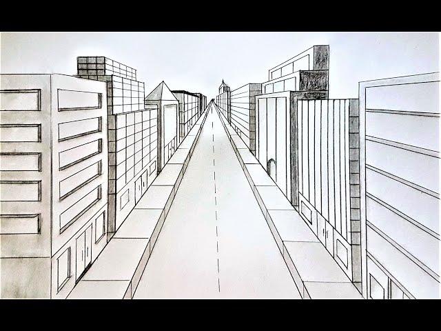 How to draw a city street in one point perspective