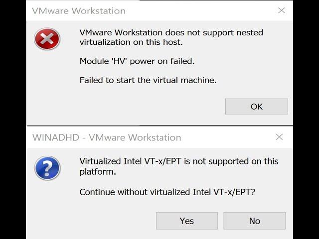 Virtualized Intel VT-x/EPT is not supported.VMware does not support nested virtualization #Infomaths