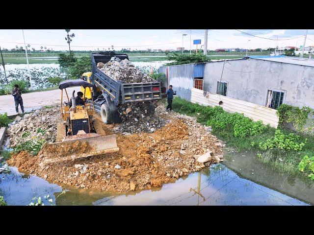 WOW !! An interesting new project using Bulldozer Komatsu pushing rocky soil into the water.