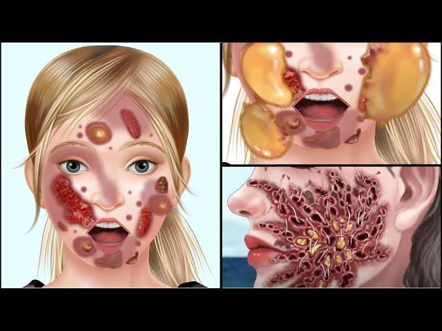 ASMR Face Burned Injured Due To Fire Animation  | Removal Maggot Infected Animation | JINJJA 진짜 ASMR