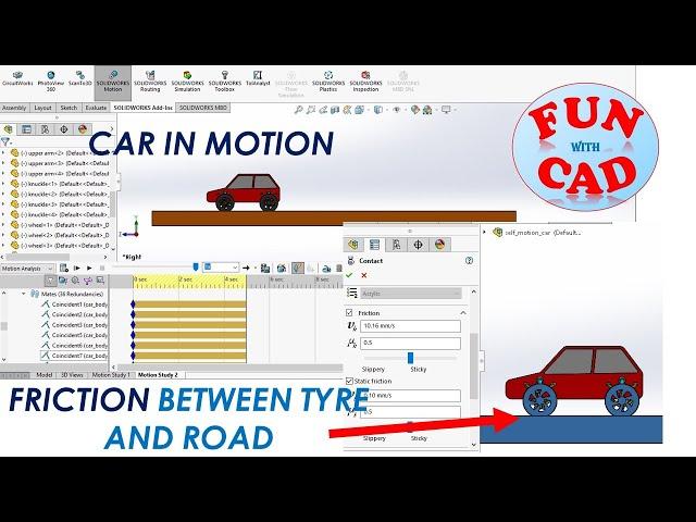 Learn to add friction between TYRE and ROAD for CAR MOTION | SolidWorks Beginner Animation tutorial