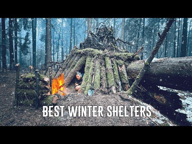 BUILDING THE BEST PRIMITIVE SHELTERS FOR SURVIVAL IN THE FOREST.WINTER BUSHCRAFT.FULL MOVIE.ASMR