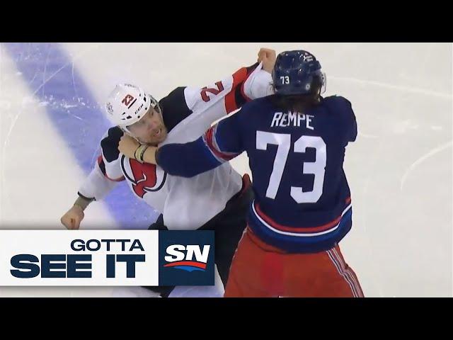 GOTTA SEE IT: Rangers And Devils Engage In A Line Brawl Moments After Puck Drop