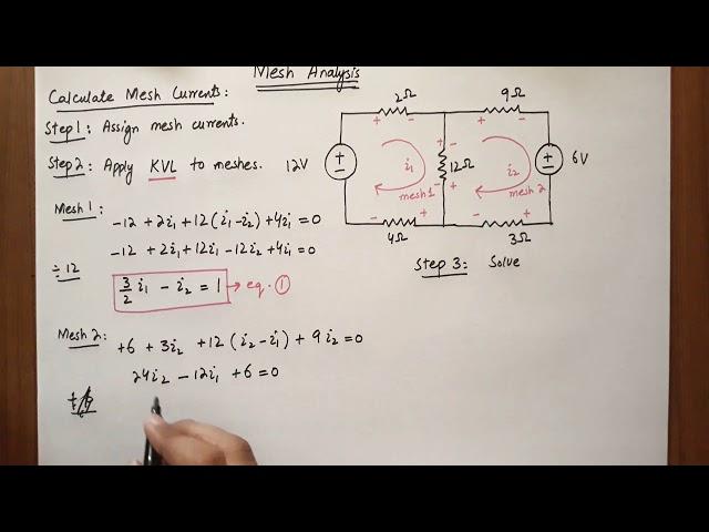 mesh analysis example problem solution easy steps