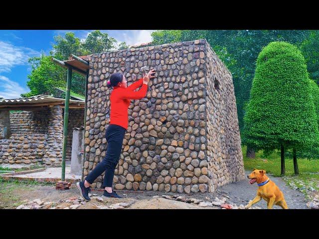 Pouring Concrete Roof & Decorate Bathroom Walls with many stone - BUILD LOG CABIN - New Life