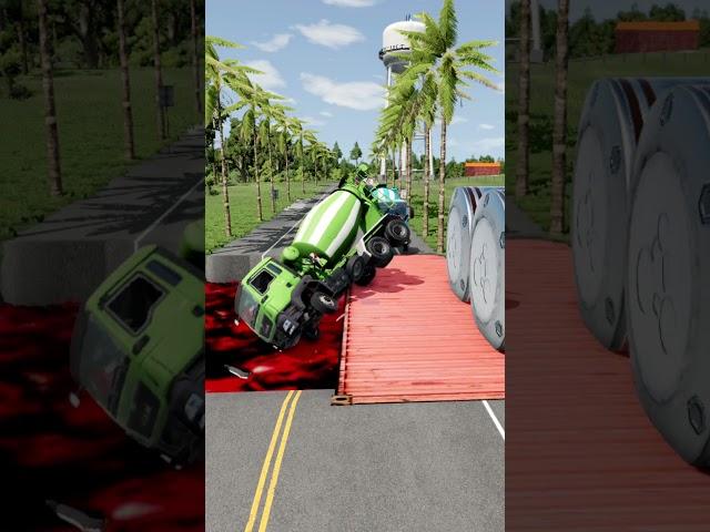 Mixer Truck vs Massive Lava Water Pit #202 #beamngdrive#shorts  #car