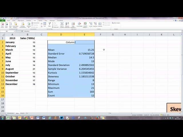 How To... Display a Range of Descriptive Statistics in Excel 2010