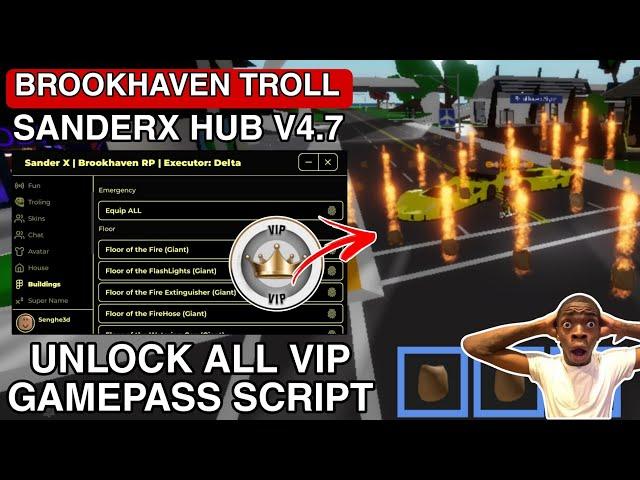 Brookhaven Troll Script SanderX HUB Unlock Vip Gamepass |Hydrogen,Fluxus,Arceus x Mobile