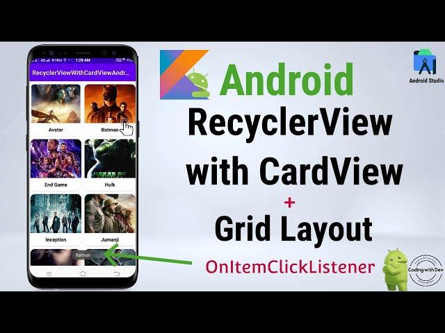 Android RecyclerView With CardView and OnItemClickListener Example | Kotlin | GridLayout | Android