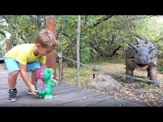 Lev and Gleb with Mom Found Lost Dinosaur The Best of Dinosaurs in Jurassic World park