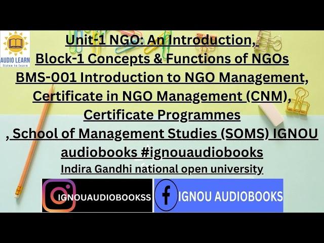 Unit-1 NGO: An Introduction, Block-1 BMS-001 CNM SOMS IGNOU #ignouaudiobooks