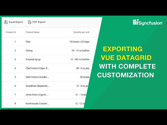 Exporting Vue DataGrid with Complete Customization