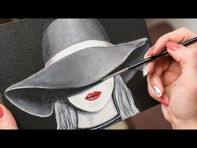 The Blonde Girl Hiding under a Hat - Acrylic painting / Homemade Illustration (4k)